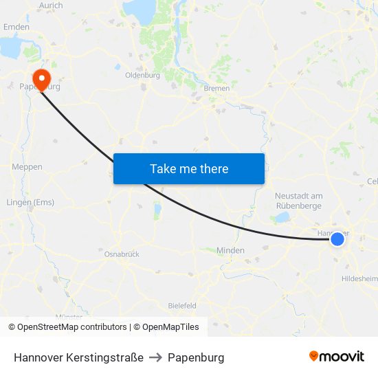 Hannover Kerstingstraße to Papenburg map