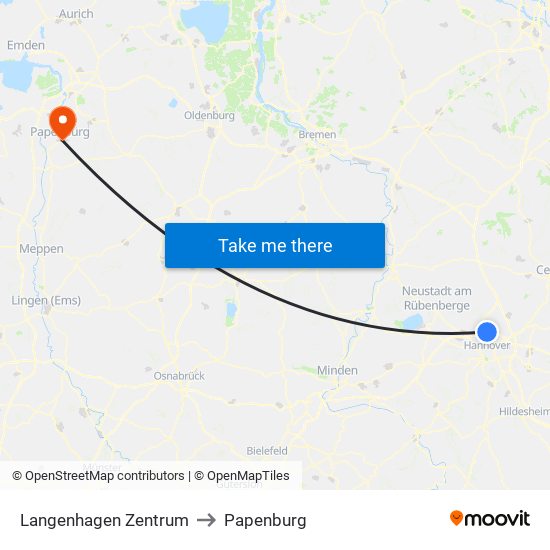 Langenhagen Zentrum to Papenburg map