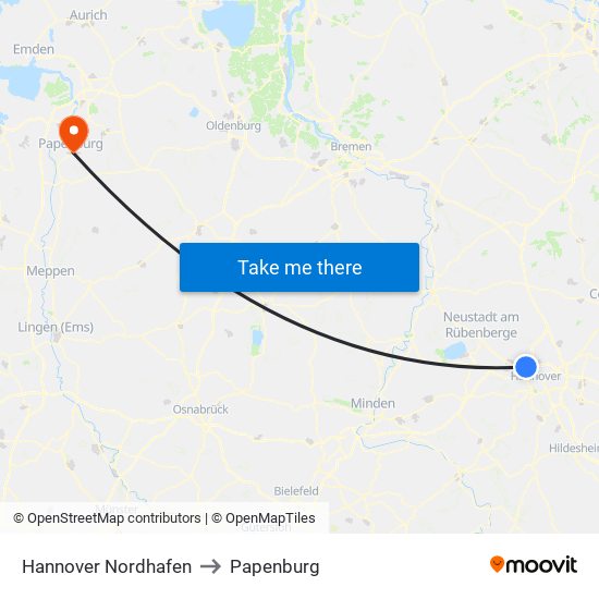 Hannover Nordhafen to Papenburg map