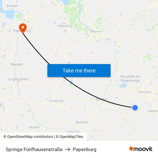 Springe Fünfhausenstraße to Papenburg map