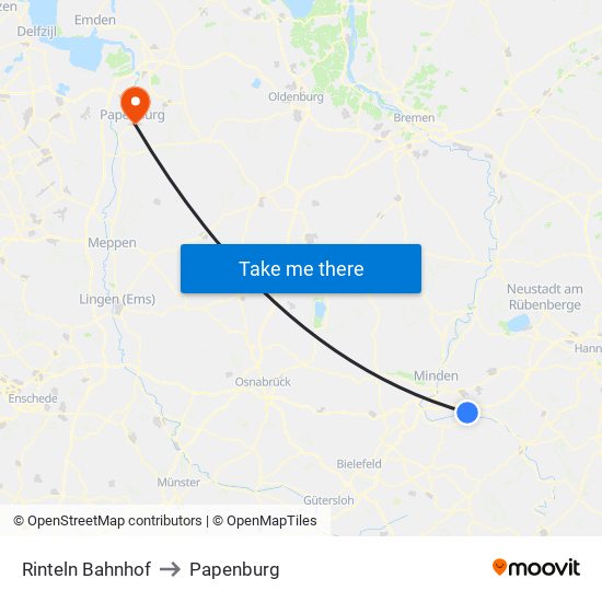 Rinteln Bahnhof to Papenburg map