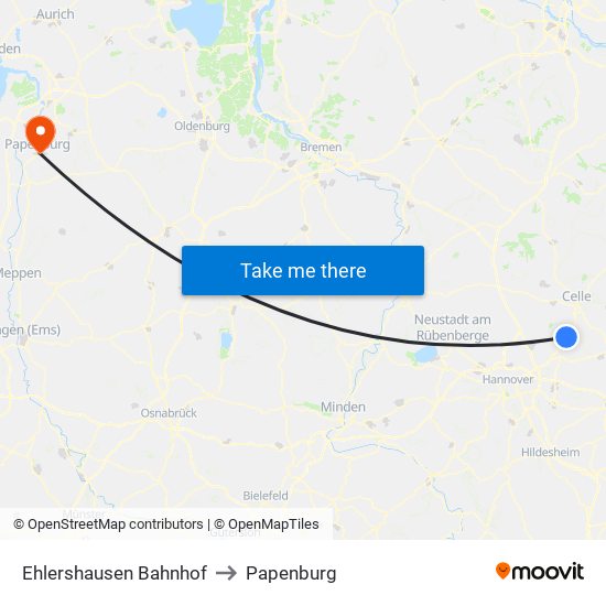 Ehlershausen Bahnhof to Papenburg map