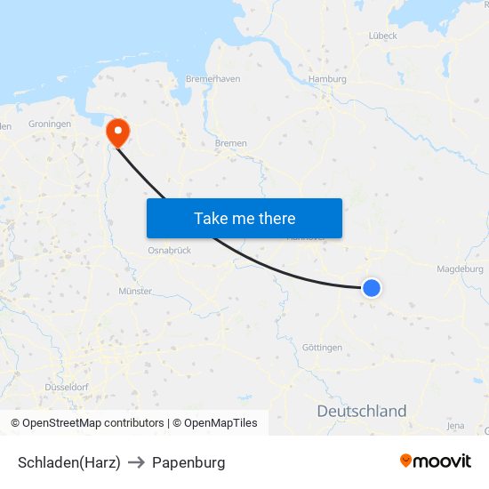 Schladen(Harz) to Papenburg map