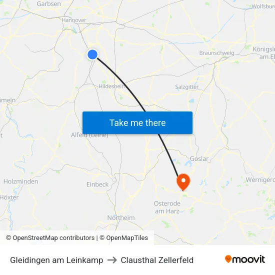 Gleidingen am Leinkamp to Clausthal Zellerfeld map