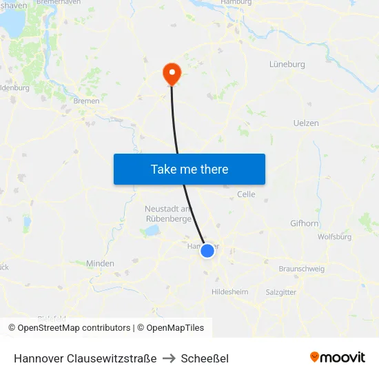 Hannover Clausewitzstraße to Scheeßel map