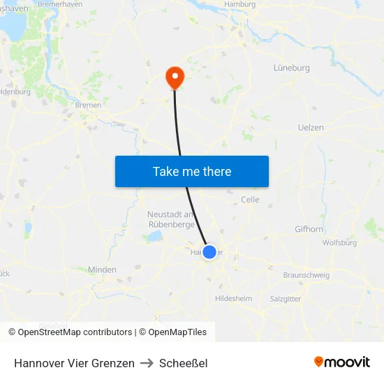 Hannover Vier Grenzen to Scheeßel map