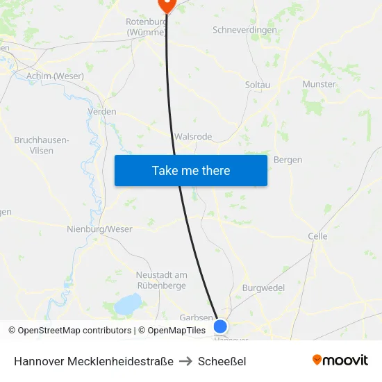 Hannover Mecklenheidestraße to Scheeßel map