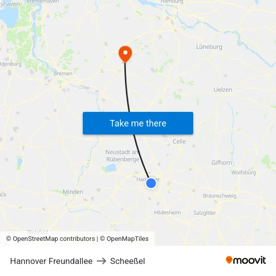 Hannover Freundallee to Scheeßel map