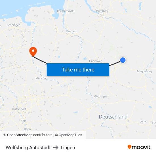 Wolfsburg Autostadt to Lingen map