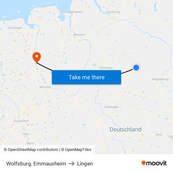 Wolfsburg, Emmausheim to Lingen map