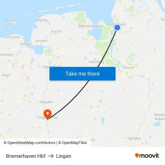 Bremerhaven Hbf to Lingen map