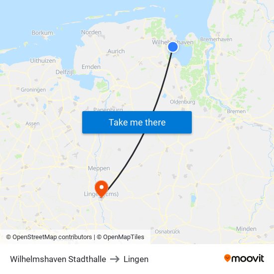 Wilhelmshaven Stadthalle to Lingen map