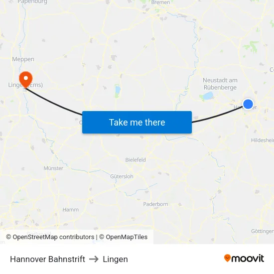 Hannover Bahnstrift to Lingen map