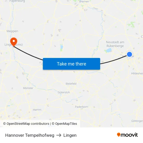 Hannover Tempelhofweg to Lingen map