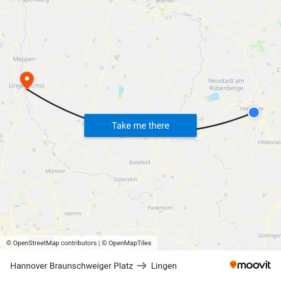 Hannover Braunschweiger Platz to Lingen map