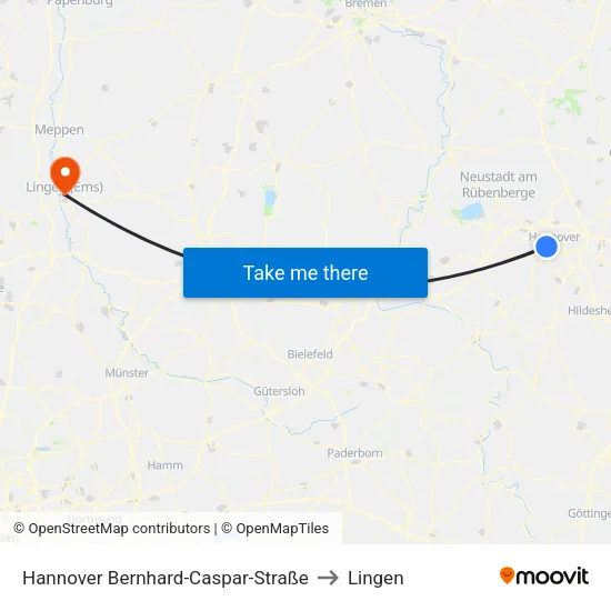Hannover Bernhard-Caspar-Straße to Lingen map