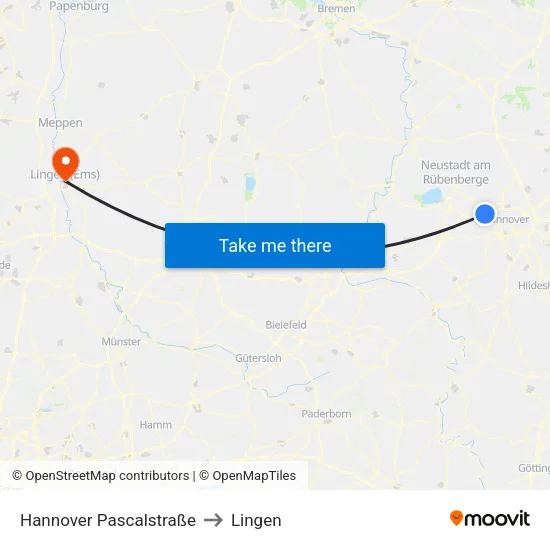 Hannover Pascalstraße to Lingen map
