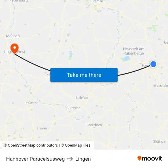 Hannover Paracelsusweg to Lingen map