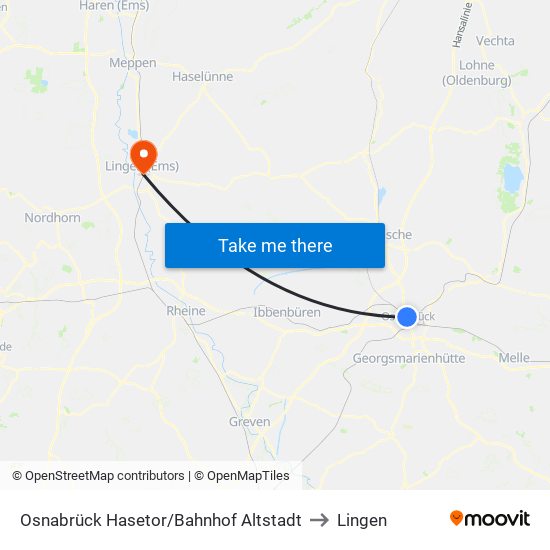 Osnabrück Hasetor/Bahnhof Altstadt to Lingen map