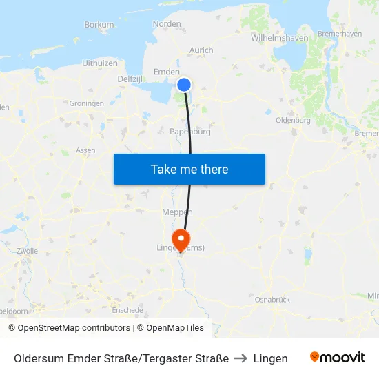 Oldersum Emder Straße/Tergaster Straße to Lingen map