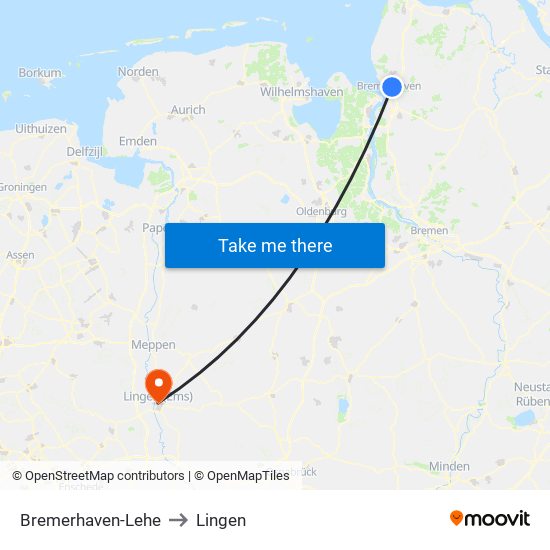 Bremerhaven-Lehe to Lingen map