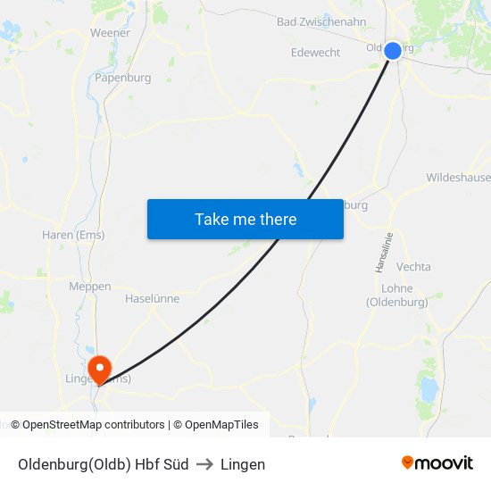 Oldenburg(Oldb) Hbf Süd to Lingen map