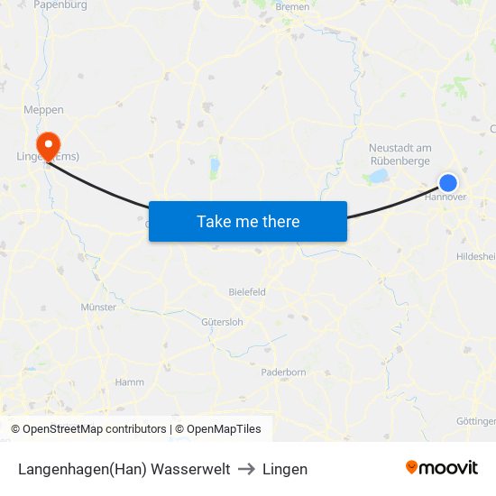 Langenhagen(Han) Wasserwelt to Lingen map