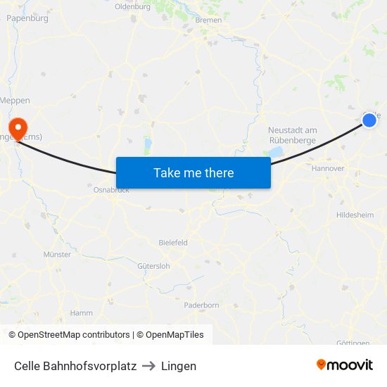 Celle Bahnhofsvorplatz to Lingen map