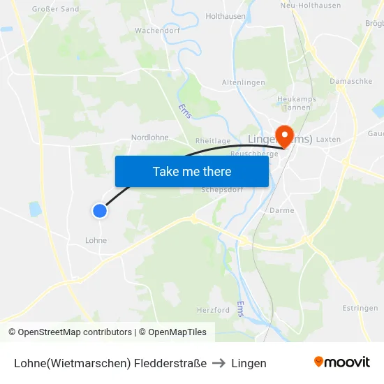 Lohne(Wietmarschen) Fledderstraße to Lingen map