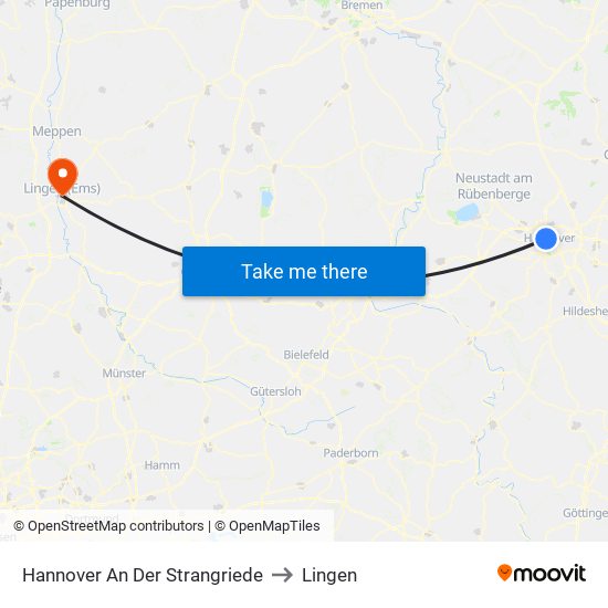 Hannover An Der Strangriede to Lingen map