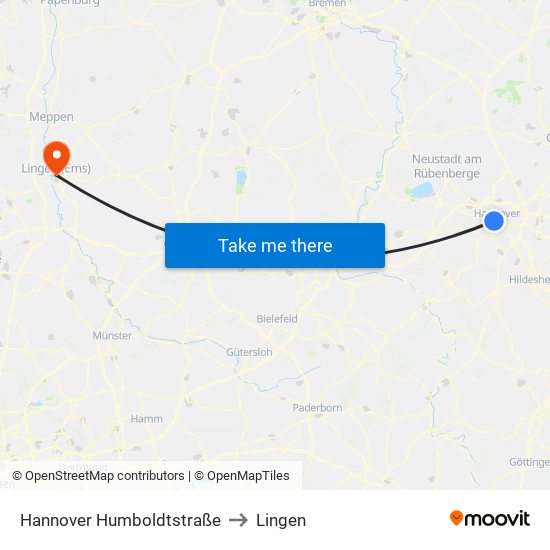 Hannover Humboldtstraße to Lingen map
