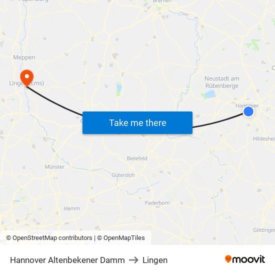 Hannover Altenbekener Damm to Lingen map