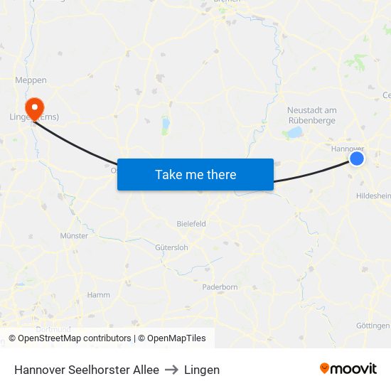 Hannover Seelhorster Allee to Lingen map