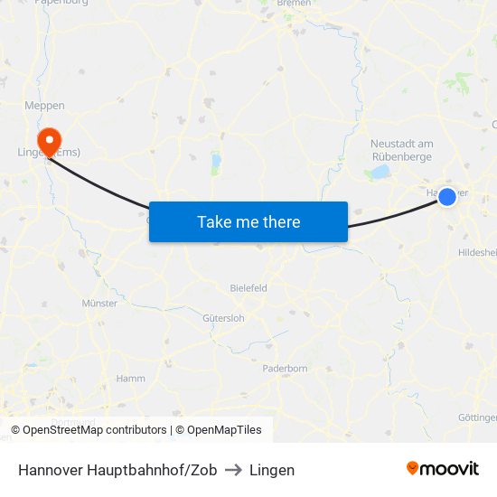 Hannover Hauptbahnhof/Zob to Lingen map