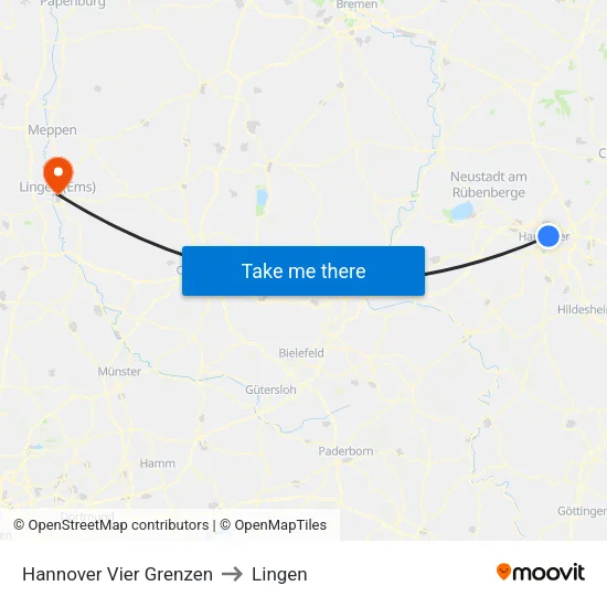 Hannover Vier Grenzen to Lingen map