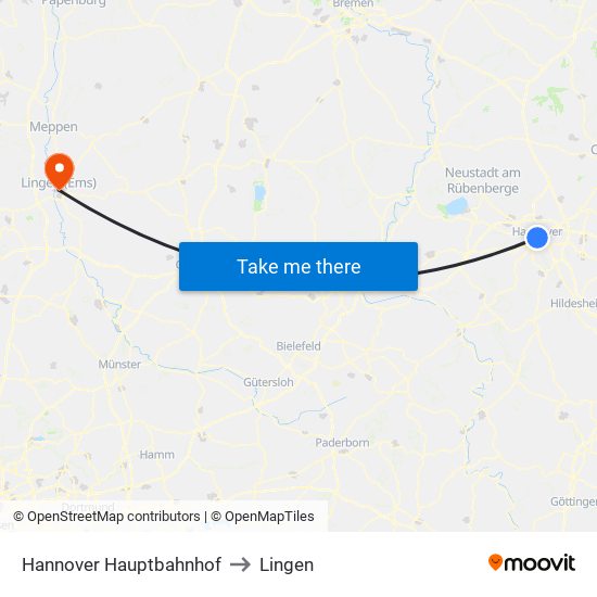 Hannover Hauptbahnhof to Lingen map