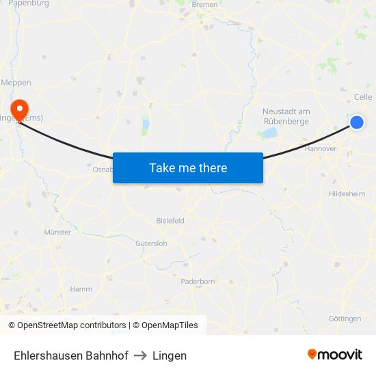 Ehlershausen Bahnhof to Lingen map