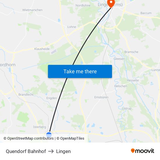 Quendorf Bahnhof to Lingen map
