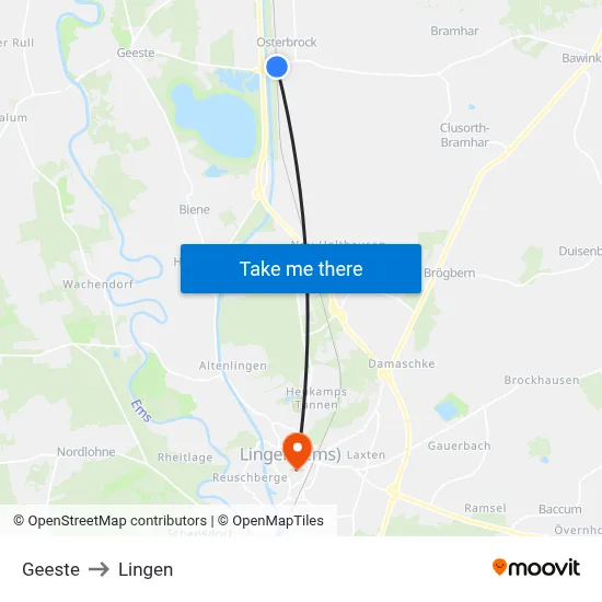 Geeste to Lingen map