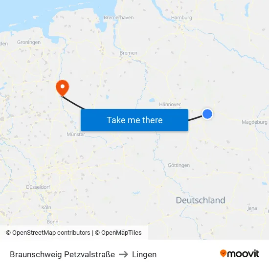 Braunschweig Petzvalstraße to Lingen map