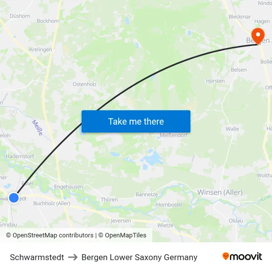 Schwarmstedt to Bergen Lower Saxony Germany map