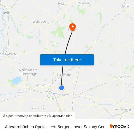 Altwarmbüchen Opelstraße to Bergen Lower Saxony Germany map