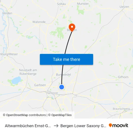 Altwarmbüchen Ernst-Grote-Str. to Bergen Lower Saxony Germany map