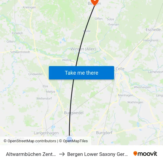 Altwarmbüchen Zentrum to Bergen Lower Saxony Germany map