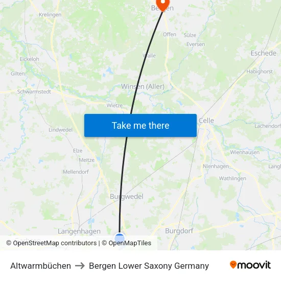 Altwarmbüchen to Bergen Lower Saxony Germany map