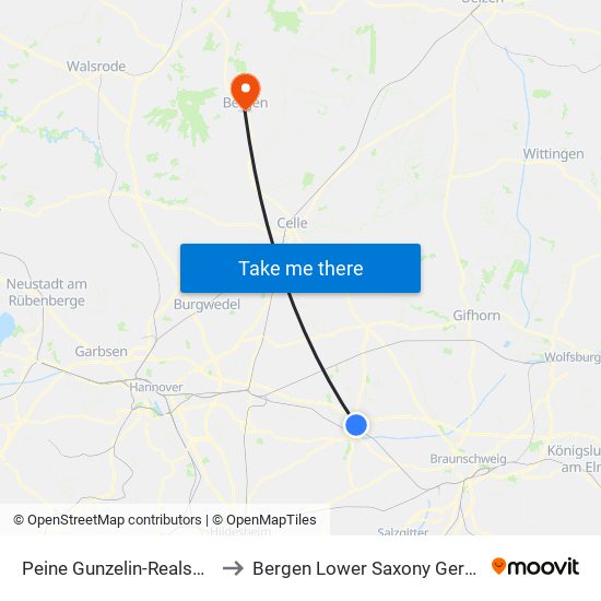 Peine Gunzelin-Realschule to Bergen Lower Saxony Germany map