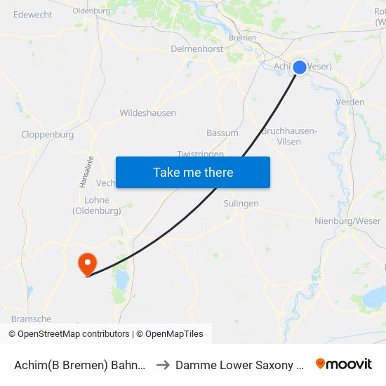 Achim(B Bremen) Bahnhof Nord to Damme Lower Saxony Germany map