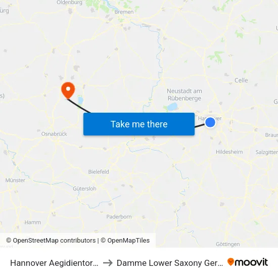 Hannover Aegidientorplatz to Damme Lower Saxony Germany map