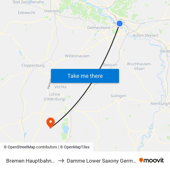 Bremen Hauptbahnhof to Damme Lower Saxony Germany map