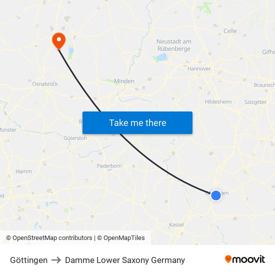 Göttingen to Damme Lower Saxony Germany map